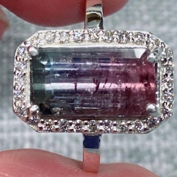 Tourmaline by Moonlight, Size 7, Diamond Halo Engagment Ring - Picture 4 of 8